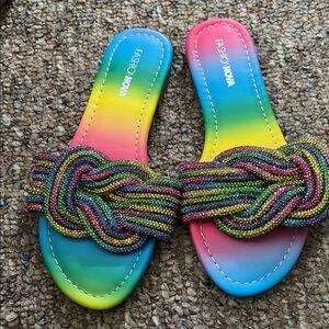 Fashion Nova Rainbow Beaded Slide Sandals